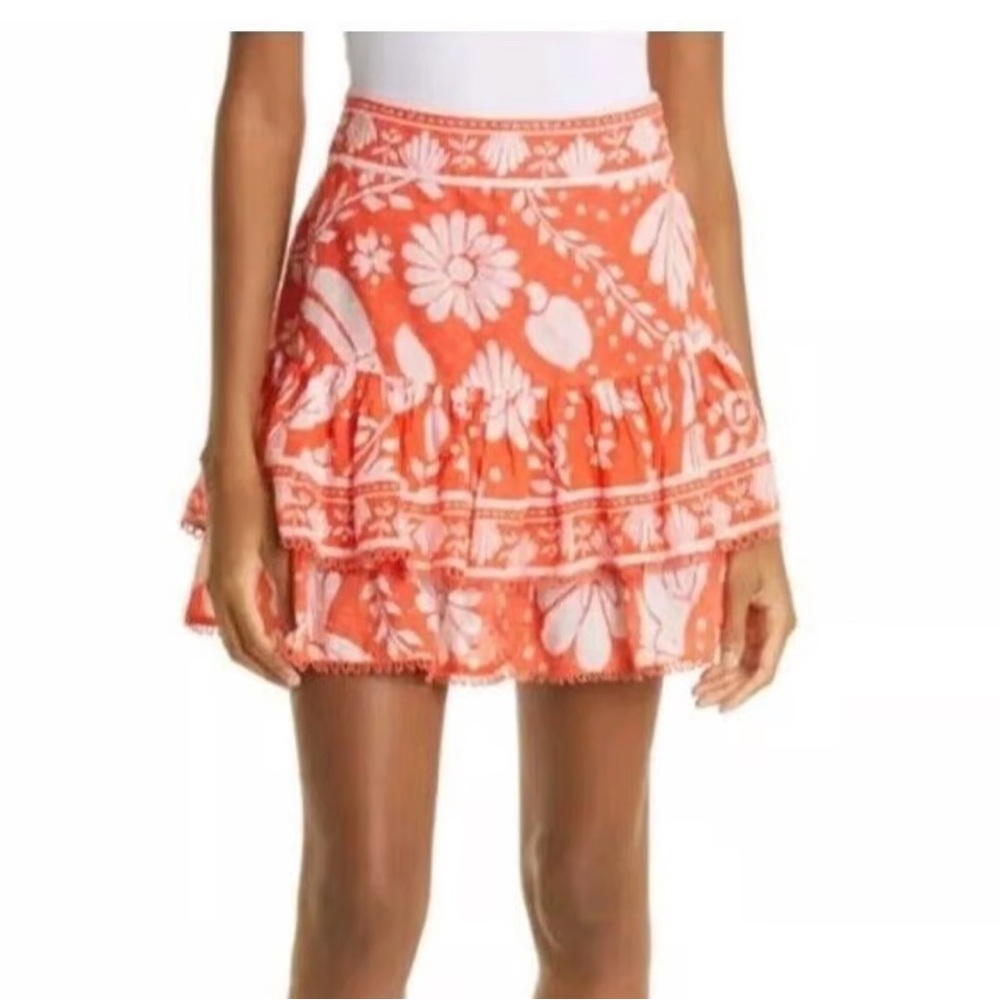 Farm Rio Floral Orange Ruffle Skirt